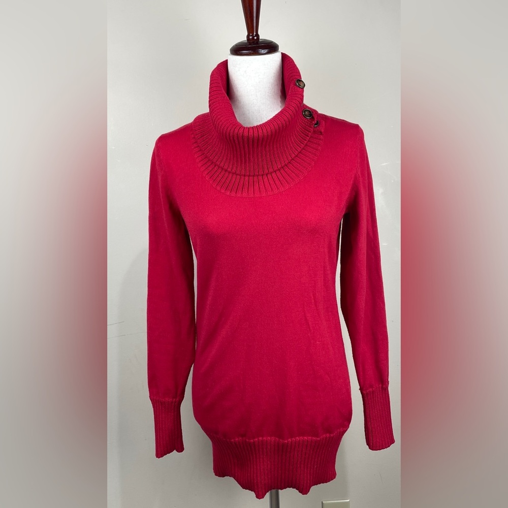 The Limited Turtleneck Sweater Womens S Red Button Neck Longer Length